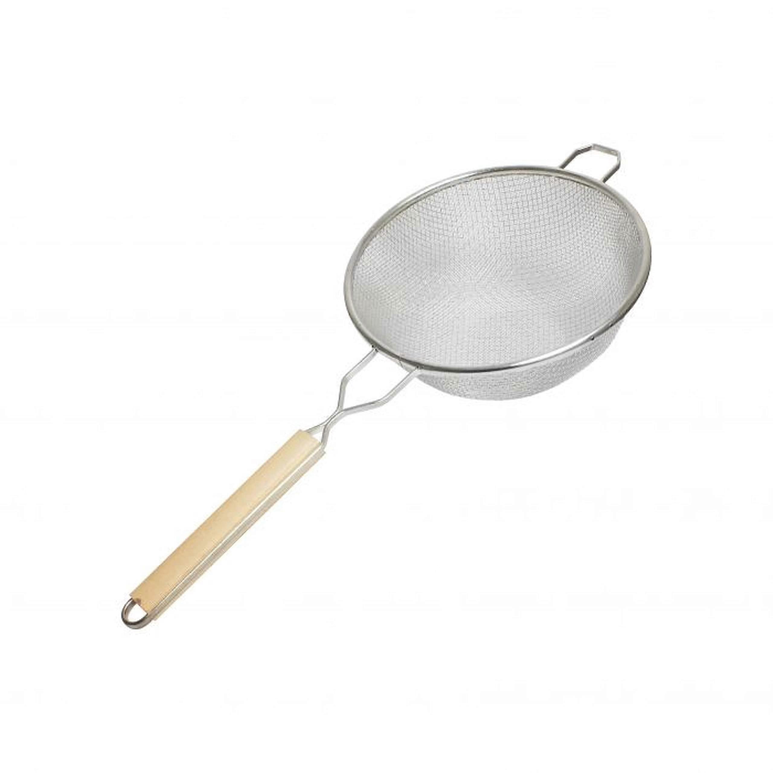 10-Inch Stainless Steel Fine Mesh Strainer with 10-3/4" Wooden Handle for Pasta, Fruits, and Vegetables