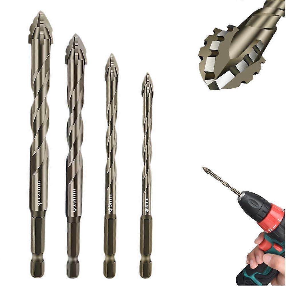 Quad Edge Sawtooth Drill Bit, High Strength 4 Flute Serrated Eccentric Drill Bit Kit, Masonry Drill Bit Set
