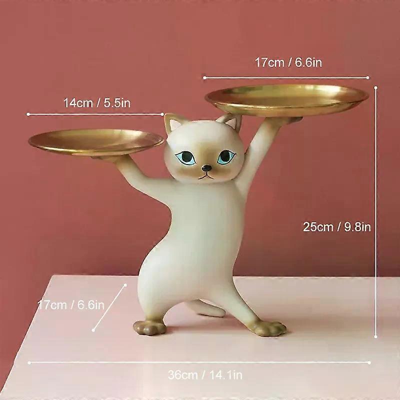 Creative Cat Tray Resin Statue Bedroom Entrance Home Office Table Desk Decor Key Candy Container Storage Sculpture Figurines