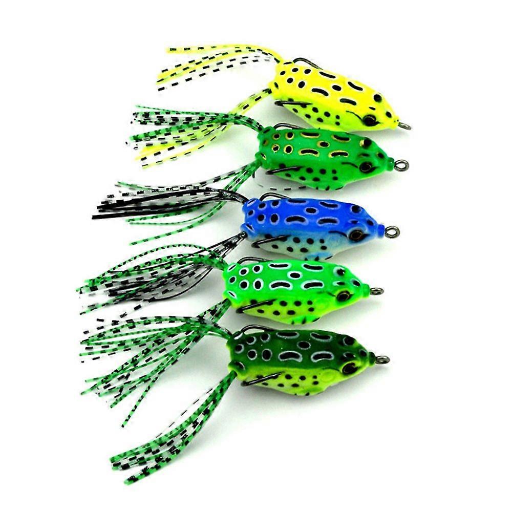 Topwater Frog Lures Kits Soft Bait Floating Fishing Lure Hooks Set Crankbait Plastic Artificial Baits 5.5cm/8g (5pcs per Pack Color) Random