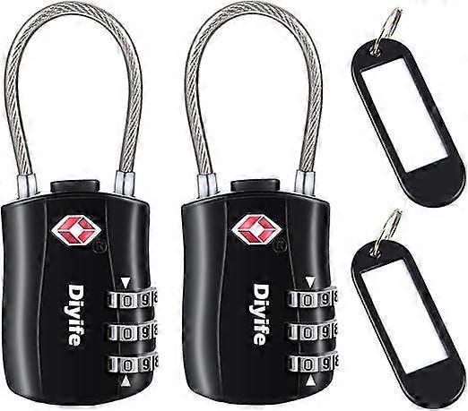 2 Pack Luggage Padlock (Black), 3 Position Security Padlock, Combination Padlock, Travel Case Combination Padlock