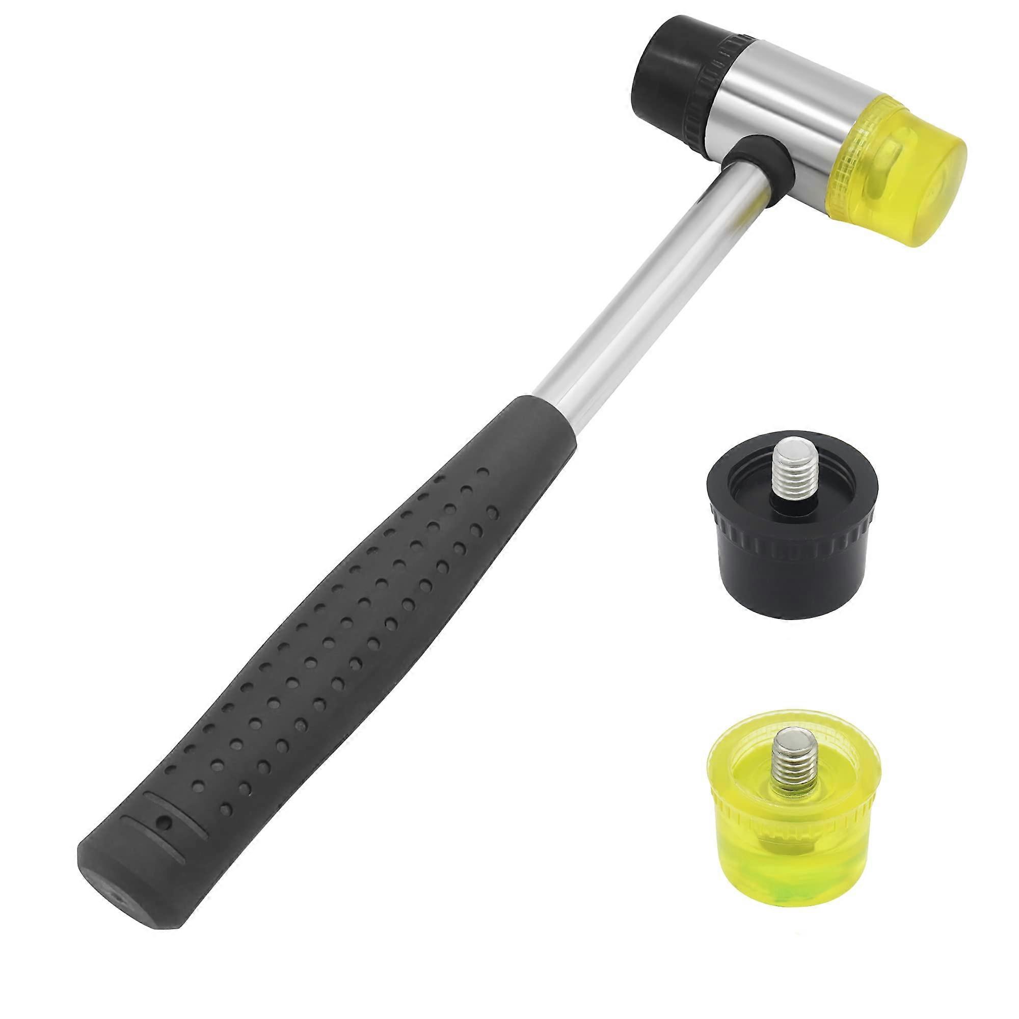 45mm 25oz Double-Faced Rubber Hammer with 4 Soft/Hard Tips Mallet for Leather, Wood & Flooring
