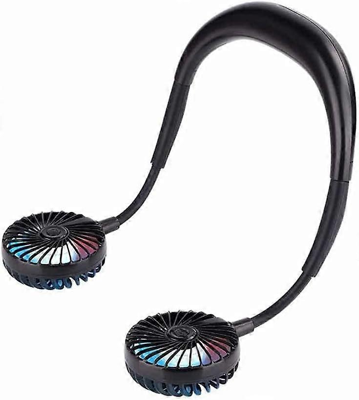 Hanging Neck Folding Fan USB Rechargeable 3 Speed Handheld Desktop Cooling Fan with Colorful Night Light, Portable Design, Color A