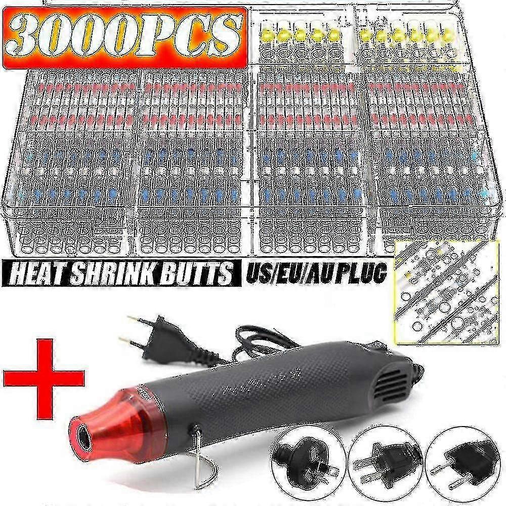 100/800pcs لحام ختم الأسلاك موصلات الحرارة يتقلص لحام بعقب موصلات كيت السيارات البحرية معزولة مع 300W بندقية الهواء الساخن