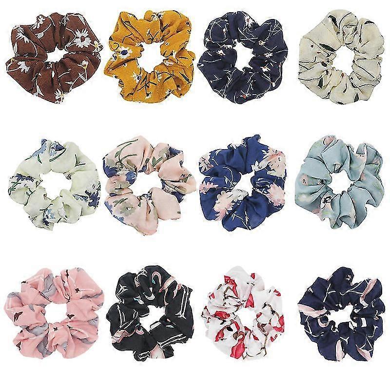 Boho Flower Headbands Twisted Criss Silk Satin Printing (12 Pack)