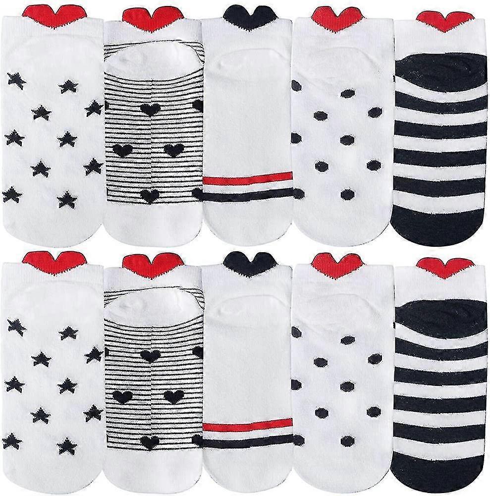 10-Pair Women's Cotton Socks Heart Pattern Multicolor