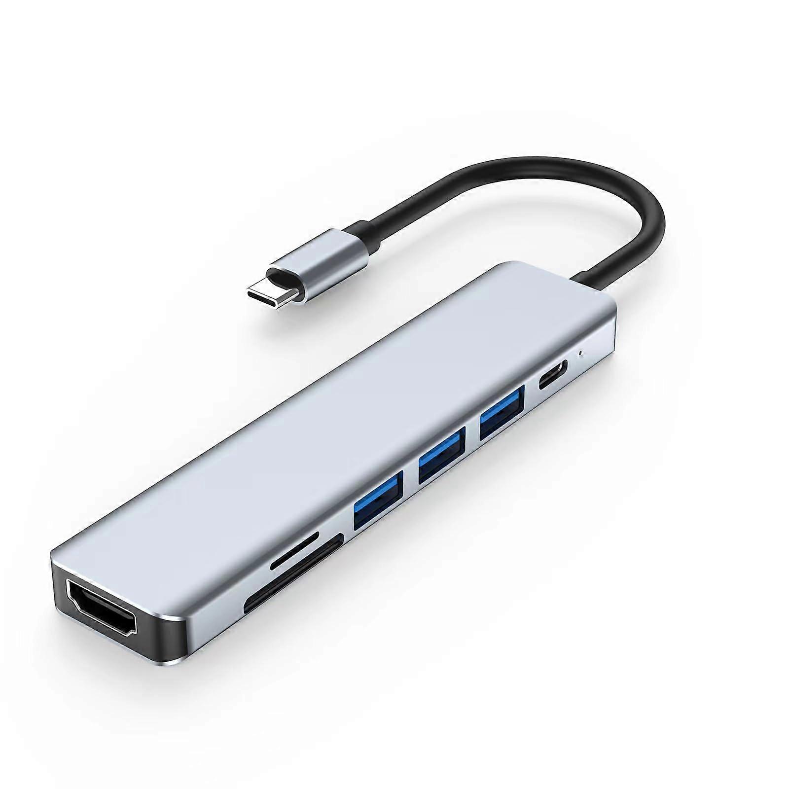 7 Ports Multi-Port Adapter for Laptops and MacBook in Grey