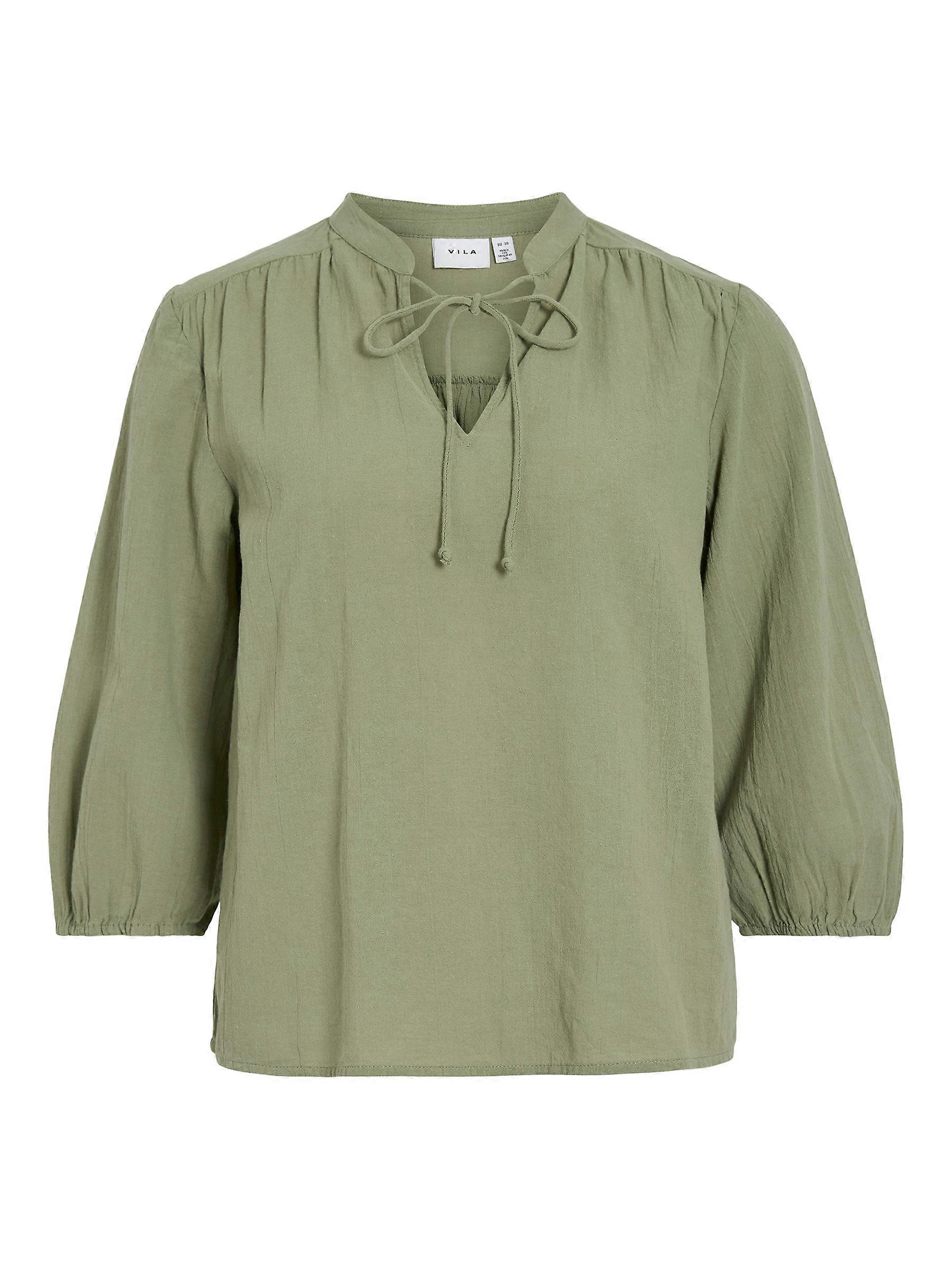 Blouse top with stand-up collar and lacing 3/4 sleeve style