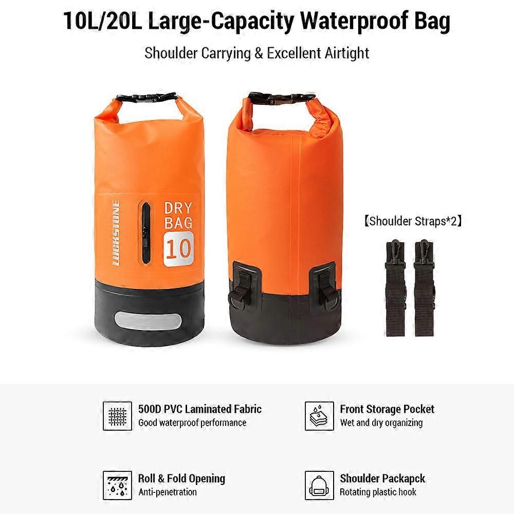 Waterproof Dry Bag 10L/20L Bucket, 52x22cm, Lightweight Backpack