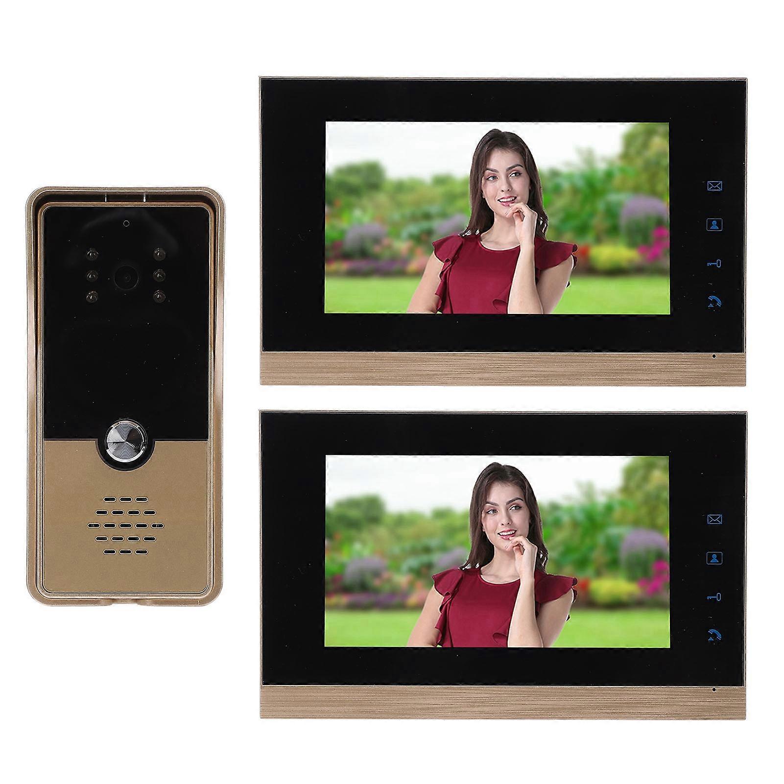 Video Intercom System Wired HD CMOS Sensor One Key Unlocking Touch Control Doorbell Camera with 7 Inch Screen for Home Company Apartment Gold 