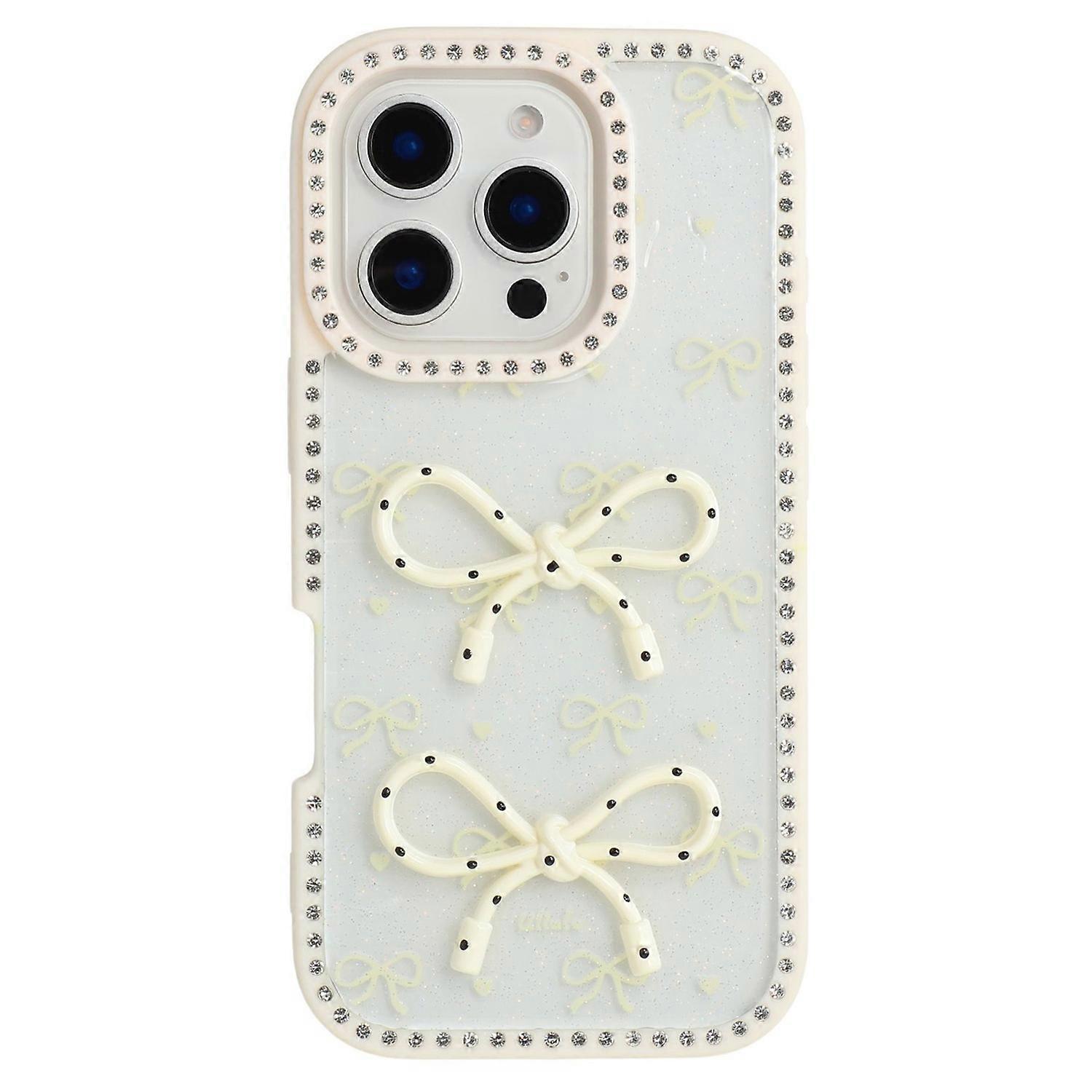 For iPhone 16 Pro Case Two Bow Epoxy Design TPU + PC Phone Back Cover Rhinestone Decor