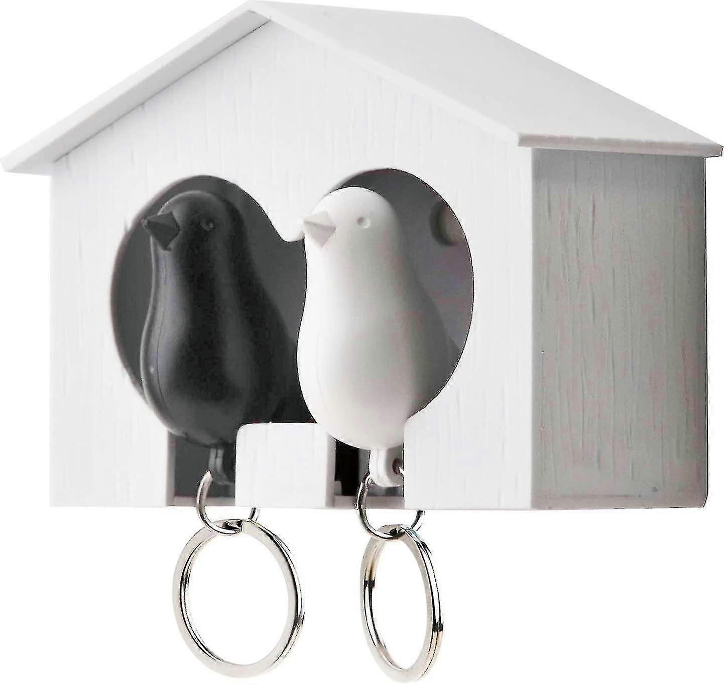 Key Tray, Drum Key Ring Rack With Two Sparrows Design White / Pink - POP