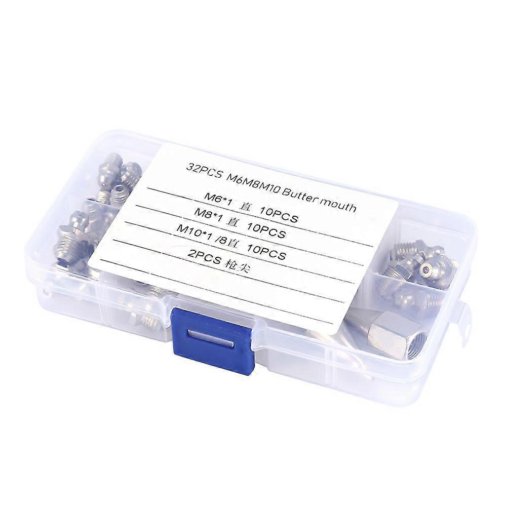 High quality  32pcs M6 M8 M10 grease fitting set + 2pcs gun tip