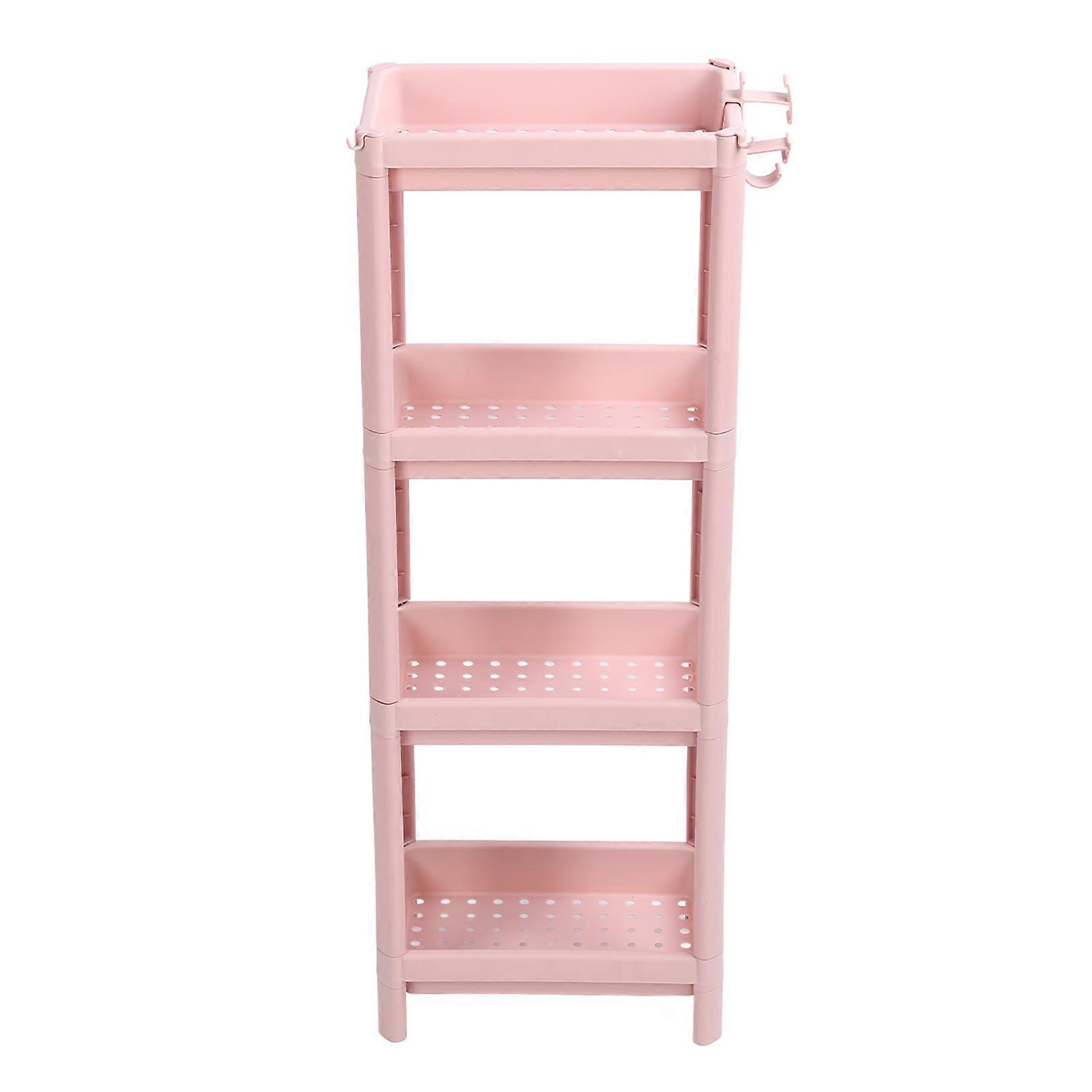 Bathroom Floor Storage Shelf Pink 4 Layers Plastic Corner Rack