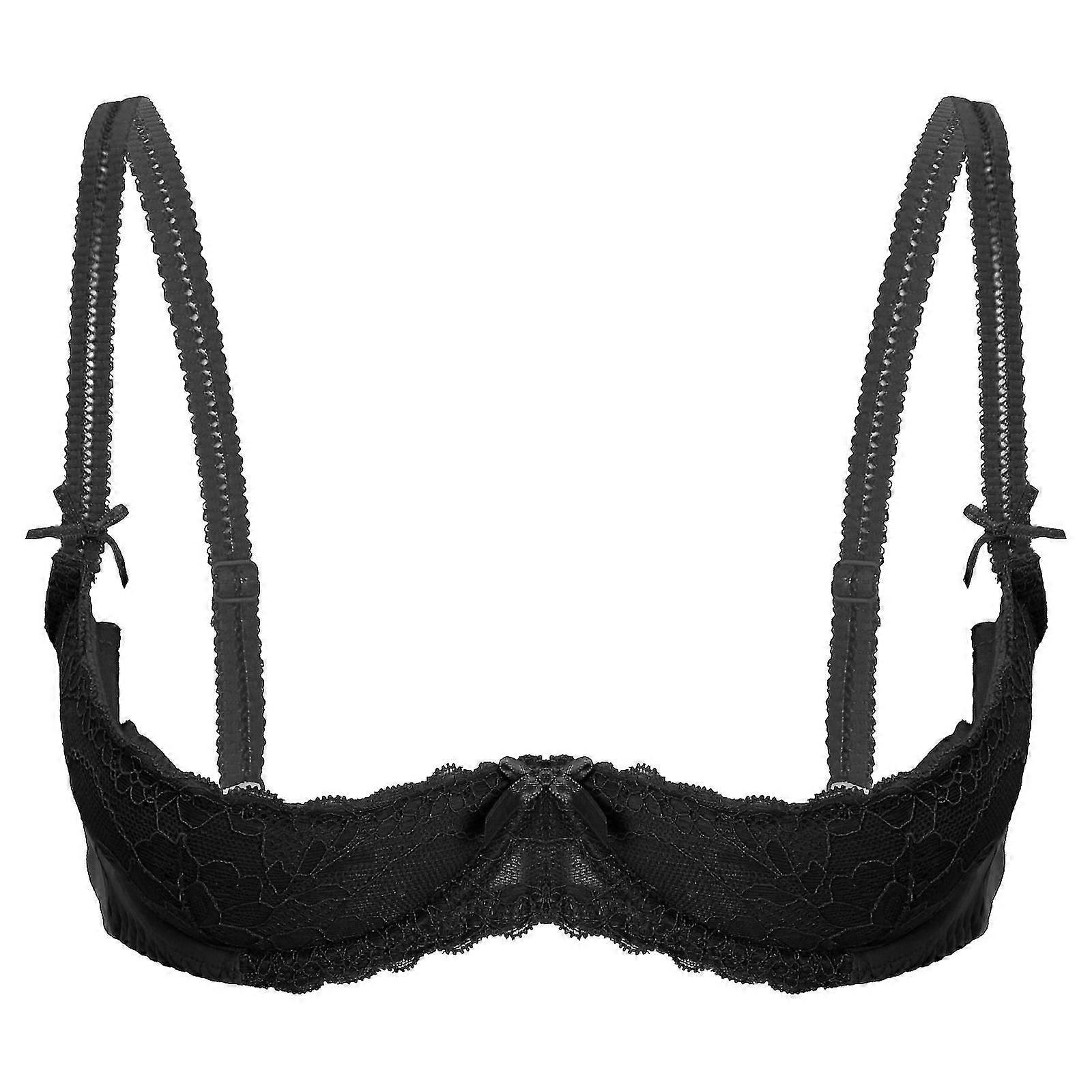 Damunderkläder Öppna Bröst BH 1/2 kopp Push Up Underwire Spets BH Justerbar rem Svamp Vadderad Brassiere Underkläder