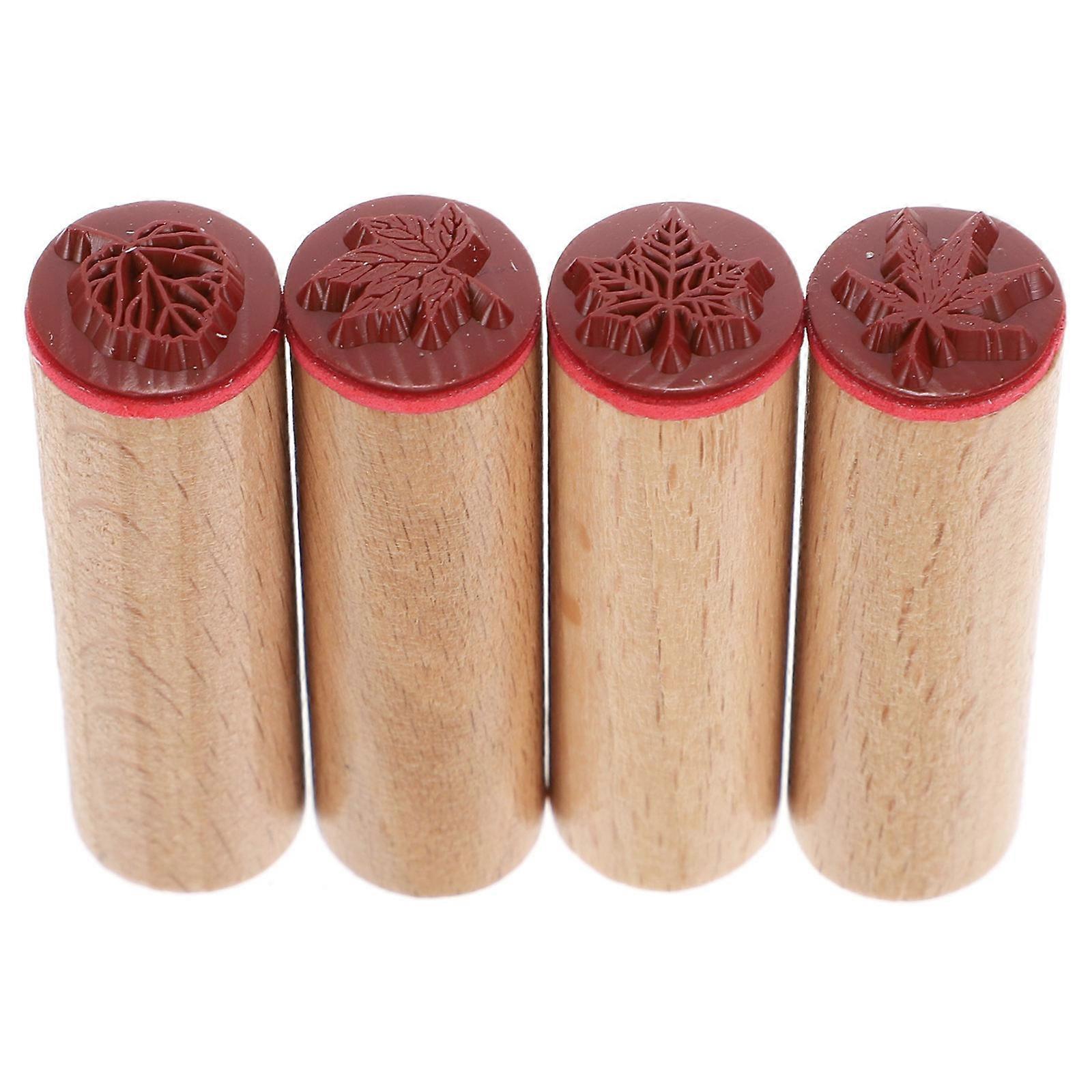 4pcs Wooden Rubber For Diy Scrapbooking, Assorted Floral And Leaf Patterns, Ideal For Crafting, Card Making, And Planner Decoration
