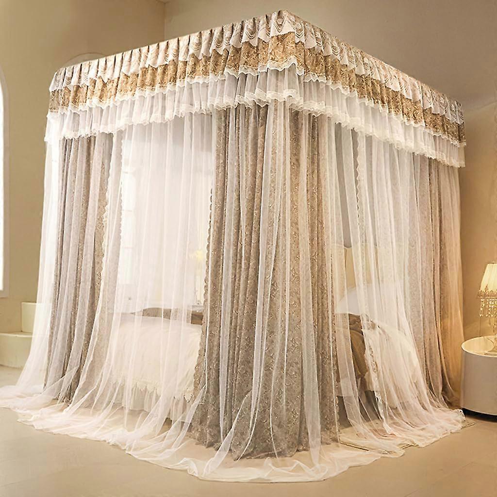 Luxurious bed curtain with 4 corner posts, canopy, mosquito net, 2in1 protection