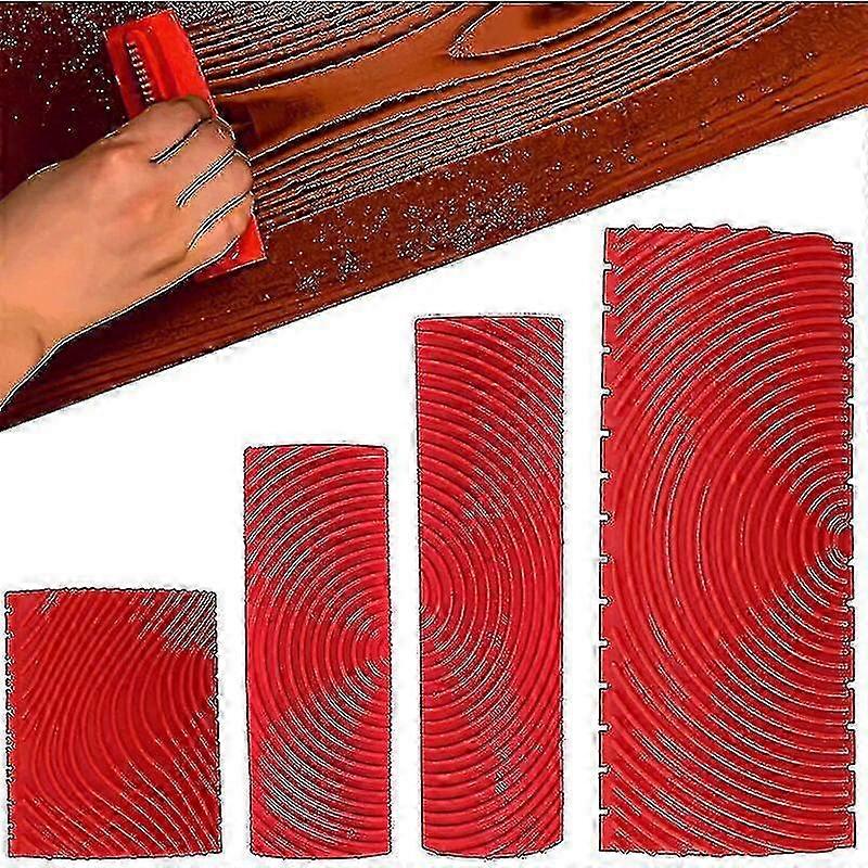 2025 Set Of 4 Wood Grain Rubber Imitation Wood Grain Tool, Painting Texture Tools For Home Wall