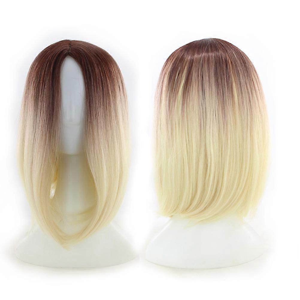 Natural Looking Stylish Design Bob Wig Gradient Color Synthetic Hair Short Straight Wigs Lace Brown Gradient Golden Daily 1Pcs