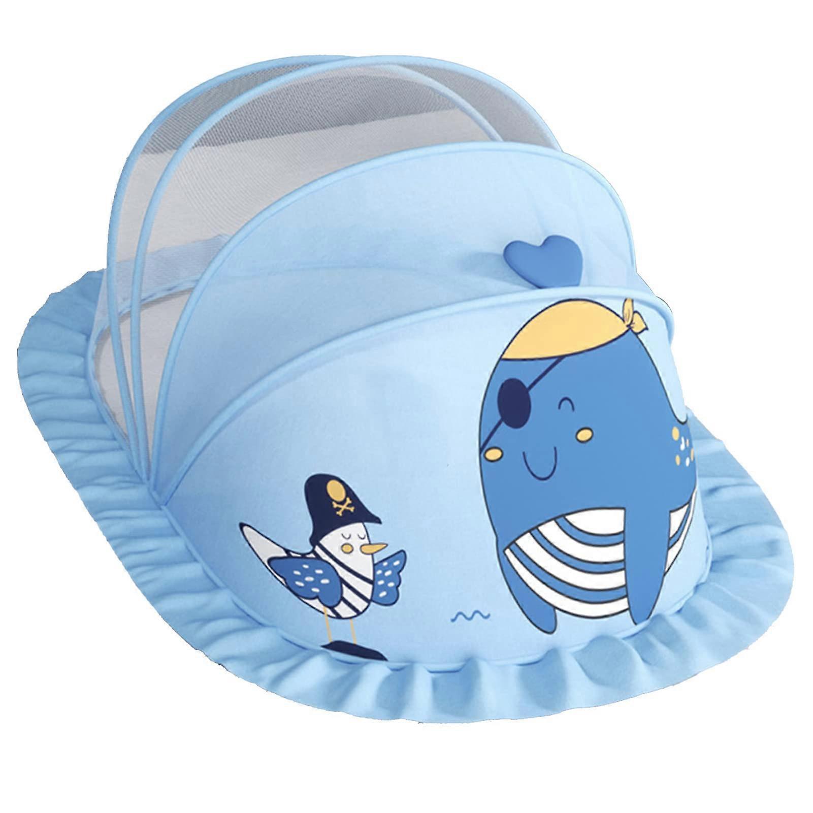 Baby Safety Net Tent, Portable Baby Mosquito Net Canopy, Foldable Breathable Blue Bug Net, Half-Shade Design, Groundless