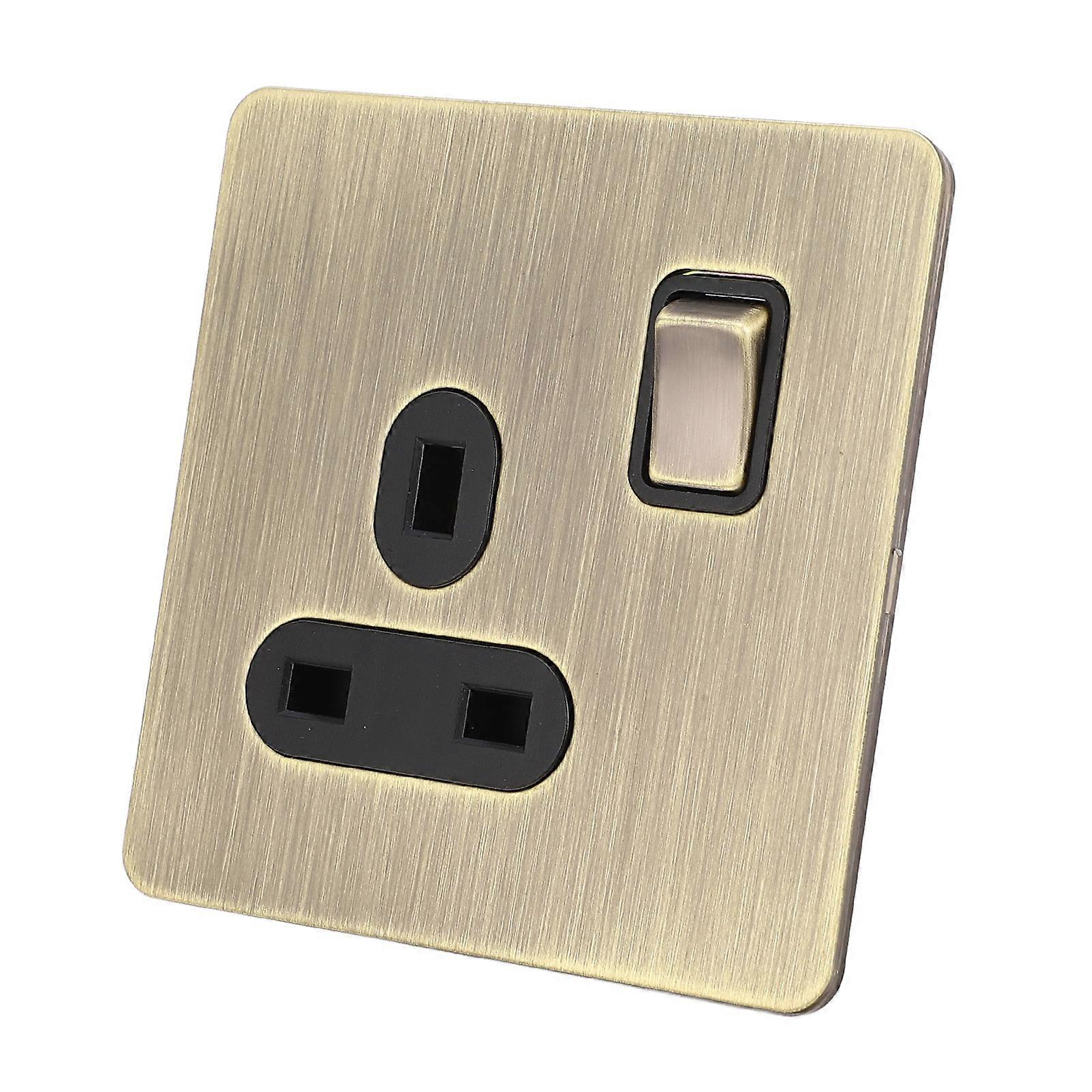 Switch Socket Antique Bronze Textured Stainless Steel Panel Button Switch with Prong Socket 