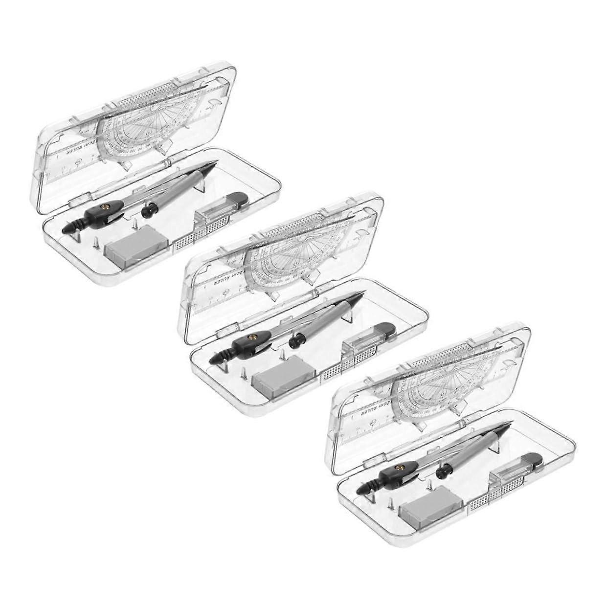 Drawing Tools Set Geometry Kit Metal Compass Protractor Ruler Triangular Ruler Centimeter Scale 3-Box For Students