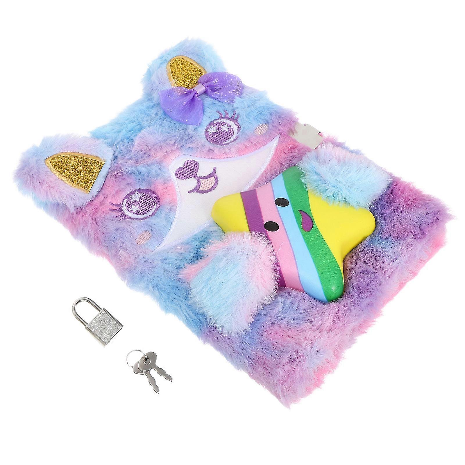 Adorable Animal Plush Notebook with Lock – Soft Fluffy Cartoon Diary for Portable Journaling, Writing, and Drawing