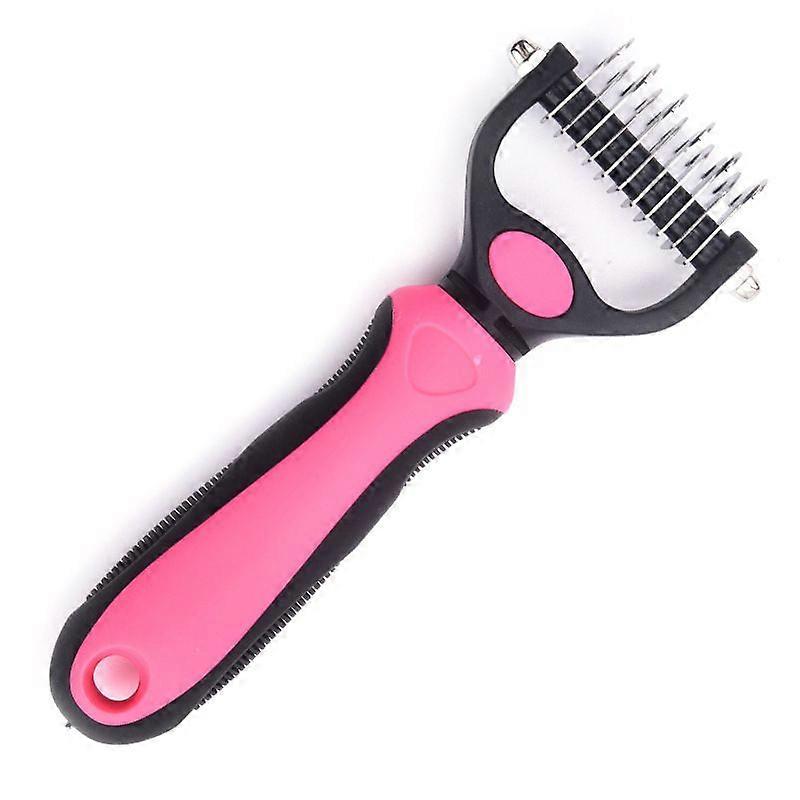 Pet Grooming Brush - Double-Sided Shedding and Undercoat Rake Comb for Dogs and Cats, 1-Pack Large Rose Red