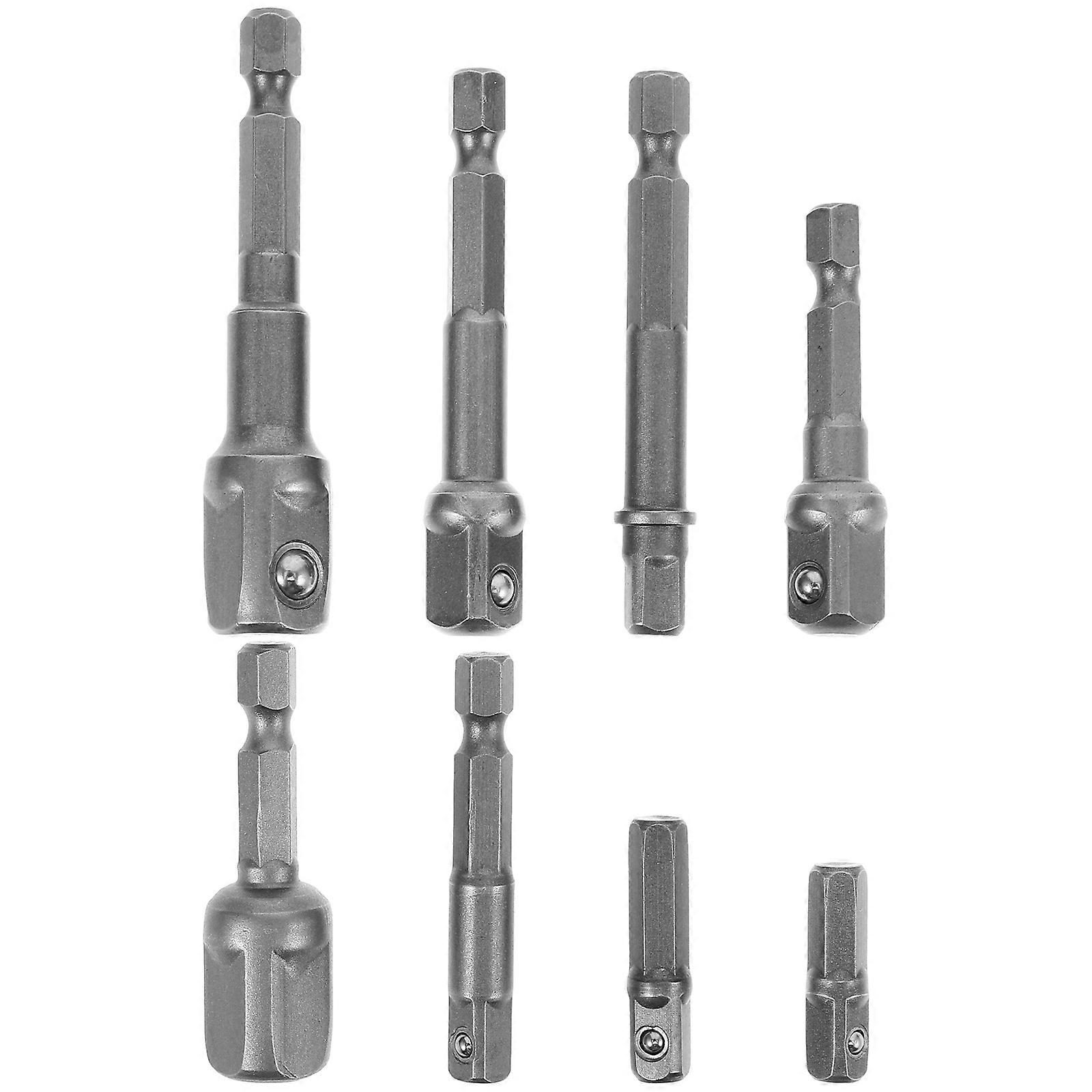 Electric Drill Socket Adapter Attachment Kit Silver Steel Shank Compatibility Impact Driver Accessories 8Pcs