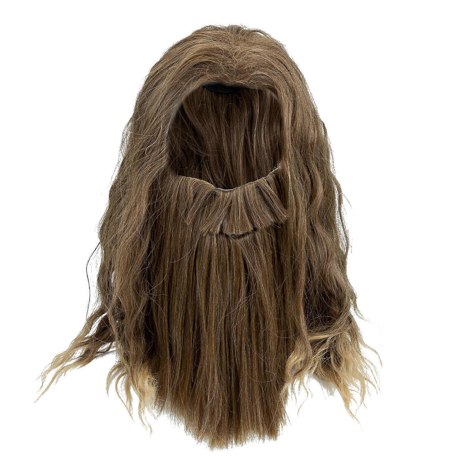 Brown Wigs Golden Brown Curly Wig and Beard Cosplay Wig Men Daily Wear Accessory 40x20cm Synthetic Fiber 1Pcs