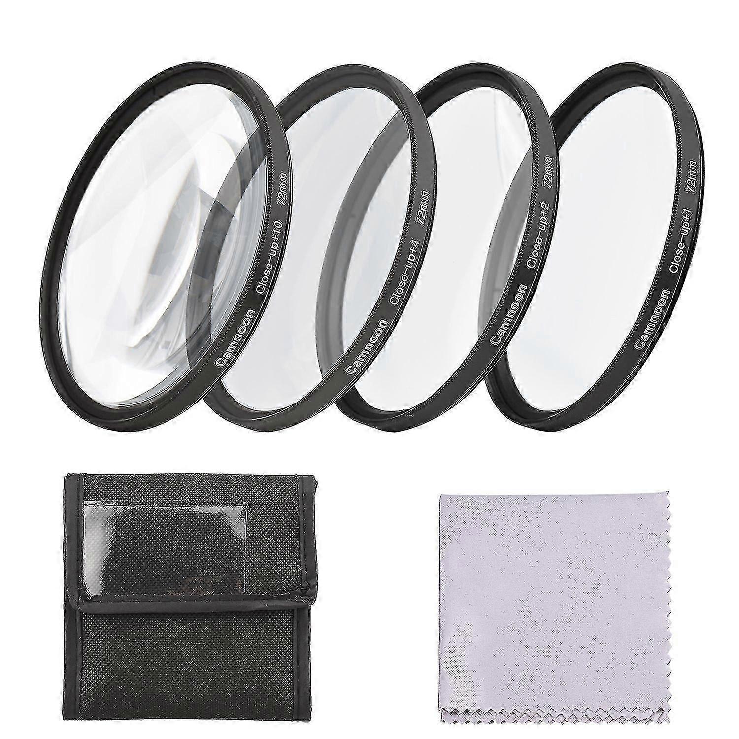Camnoon 72mm Close-up Filter Kit 4pcs(+1,+2,+4,+10) Macro Filters Close-up Lens Filter Set with Filt