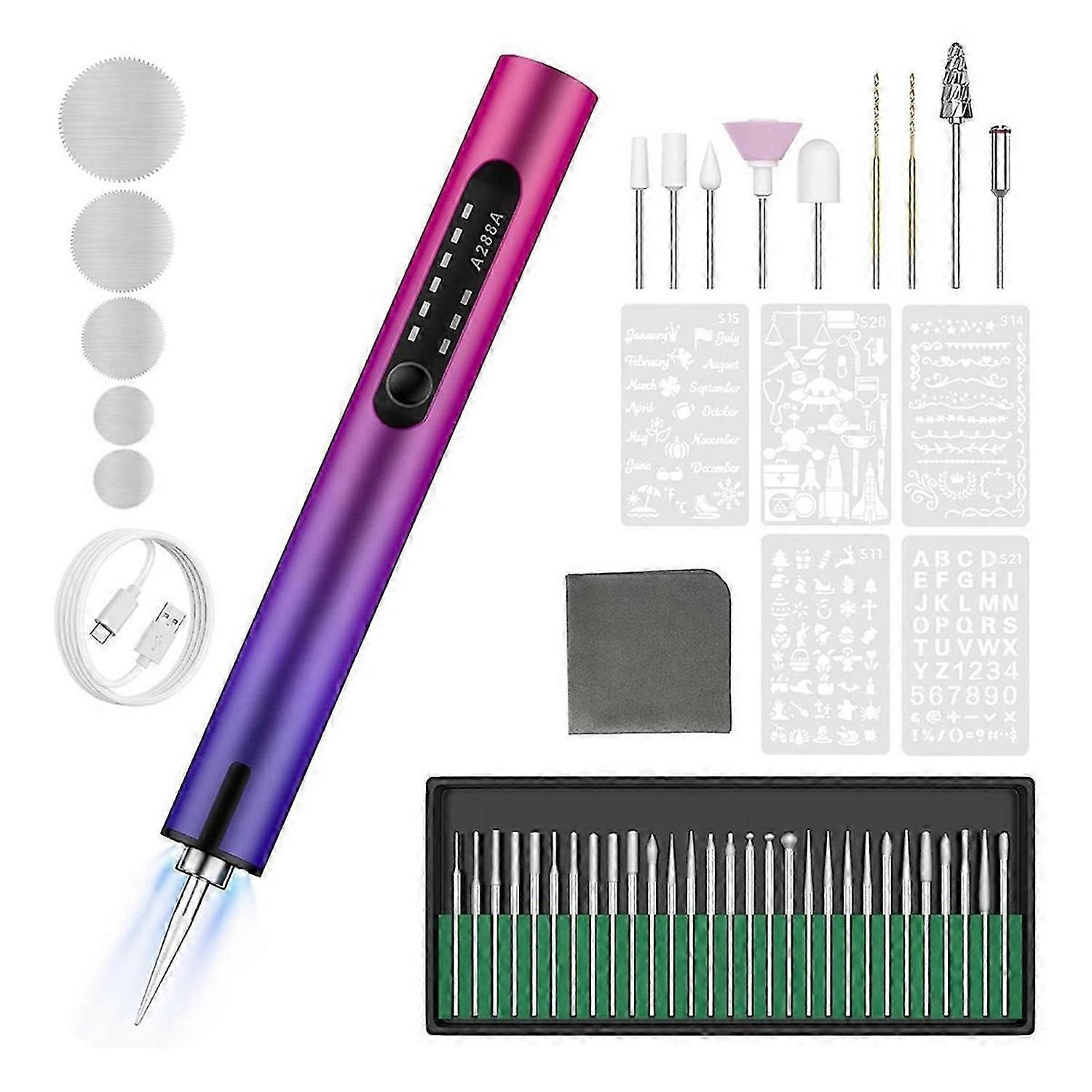 Engraving Pen with Light, Mini DIY Machines with 44 Bits, USB Rechargeable for Metal, Wood,Glass