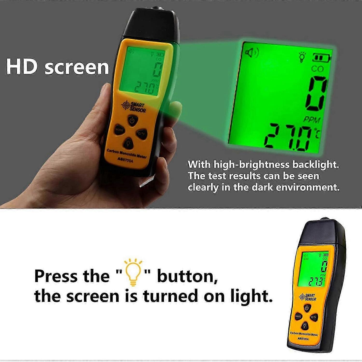 Handheld Carbon Monoxide Meter, 80Db Light CO Leak Detector, Portable ...