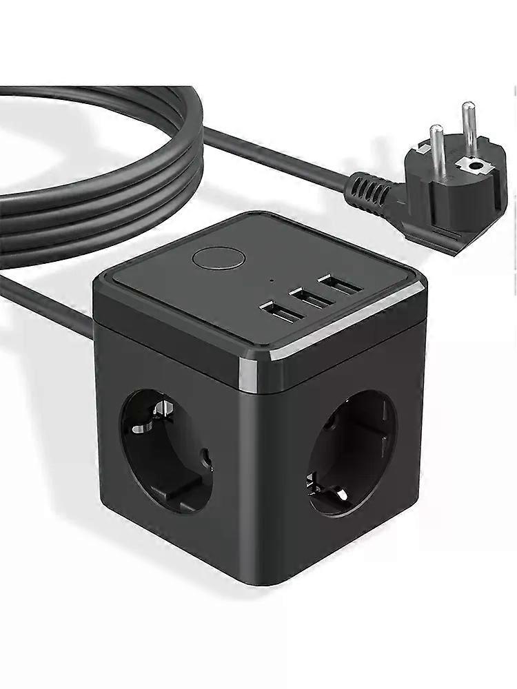 Cube Multiple Socket With USB Fast Charging Port 3-way Socket With Switch 2 Euro And 1 Schuko Socket for Home Bedroom Office