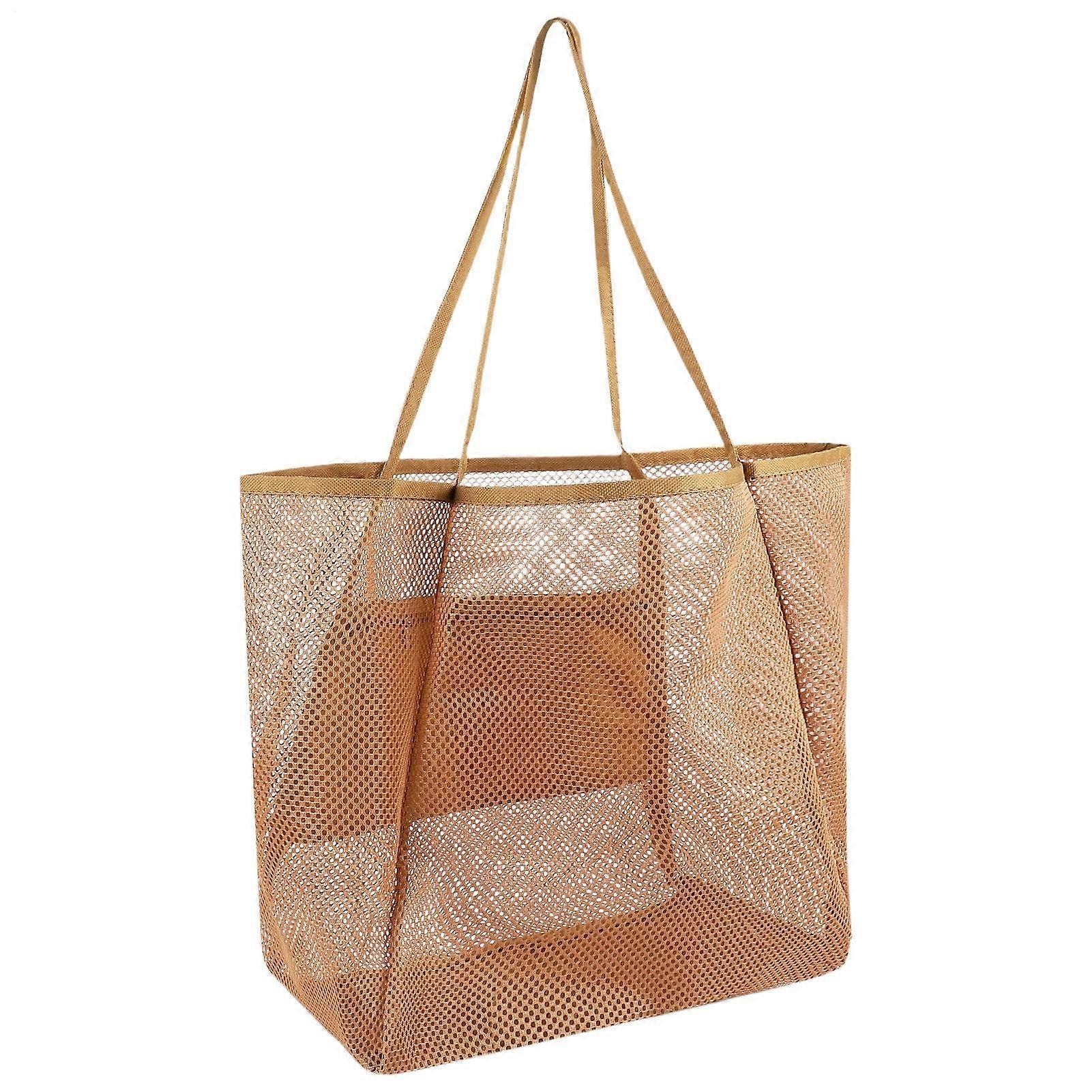 Mesh Tote Bag With Large Capacity Reusable Foldable Organizer Sports Gear Storage Camping And Beach Brown