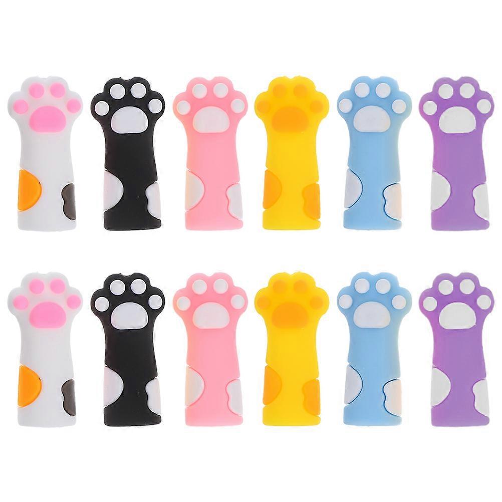 12pcs Silicone Pencil Caps with Cute Cat Paw Design Vibrant Colors, Easy Handling Tip Protectors
