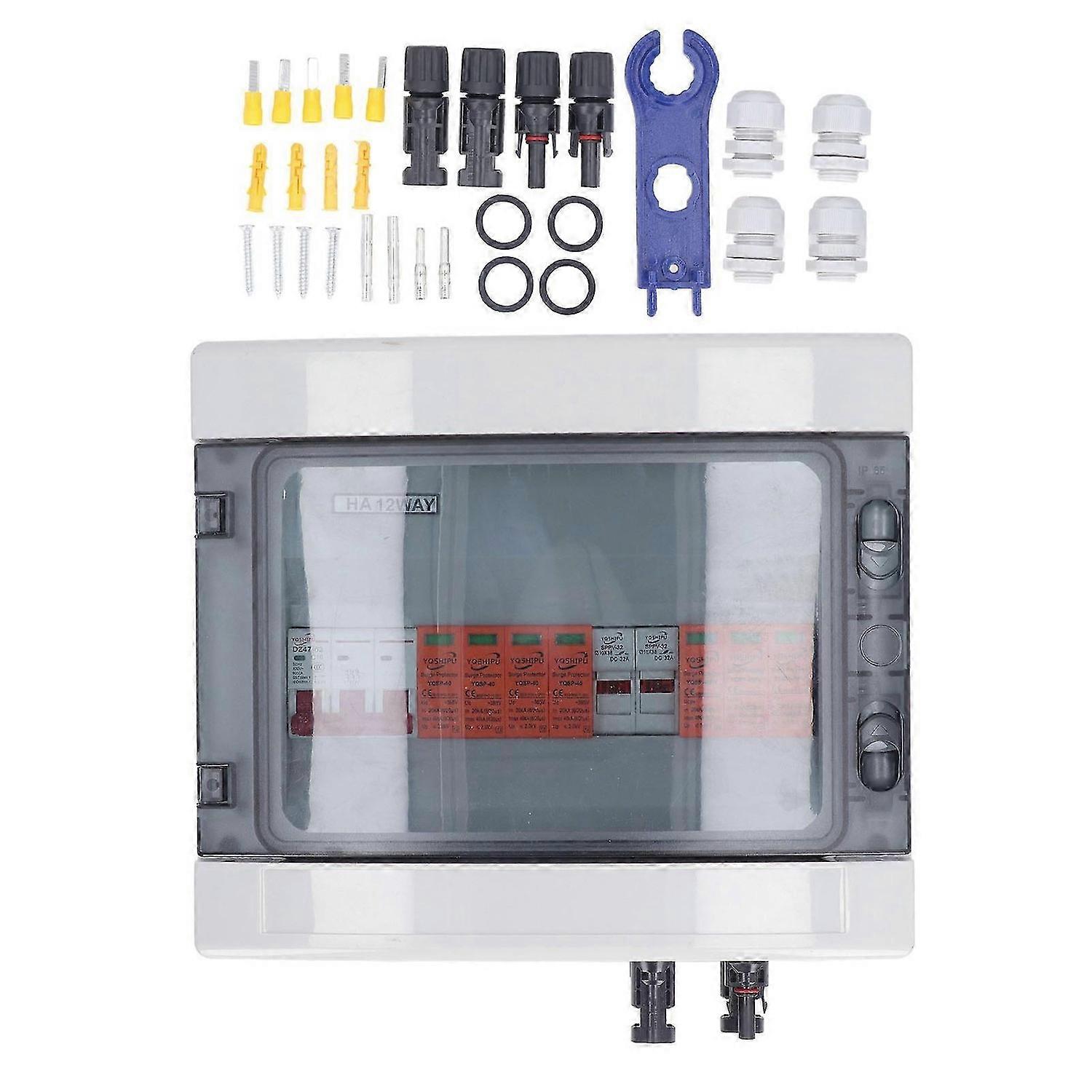 PV Solar Combiner Box 2 Strings IP65 Waterproof Solar Combiner Box with Lightning Arrester and Circuit Breaker 15A DC500V