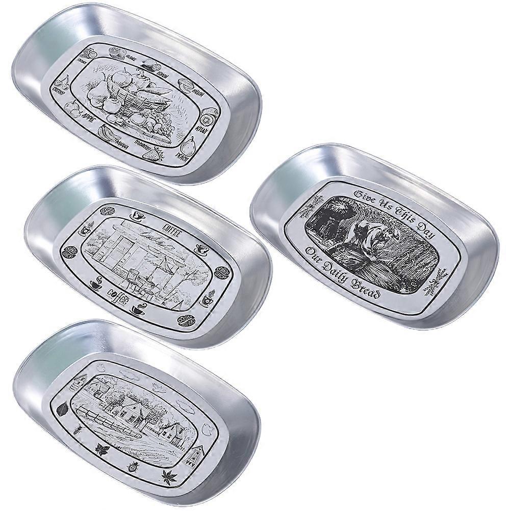 Tinplate Candy Tray Small Reusable Snack Plate Rectangular Home Use 4Pcs