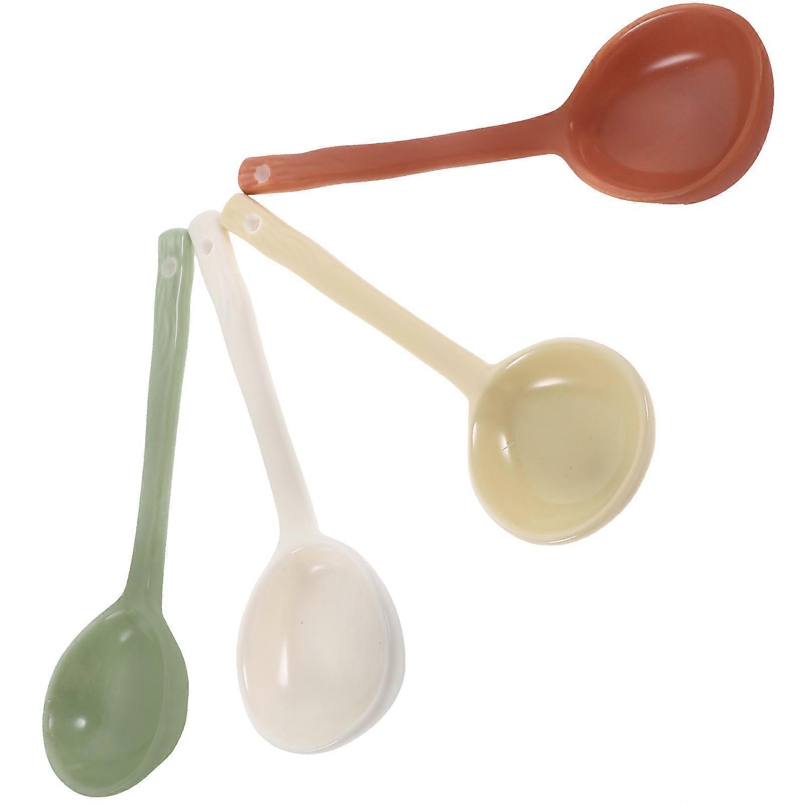 Wonton Soup Spoon Ceramic Multi-Function Food Serving Household Dinner Spoons 4Pcs