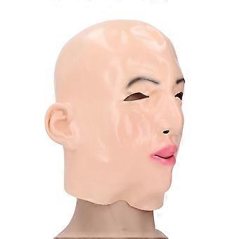 Full Head Human Lady Latex Face Lifelike Eye Holes Realistic Latex Female Face for Cosplay Party Crossdressing