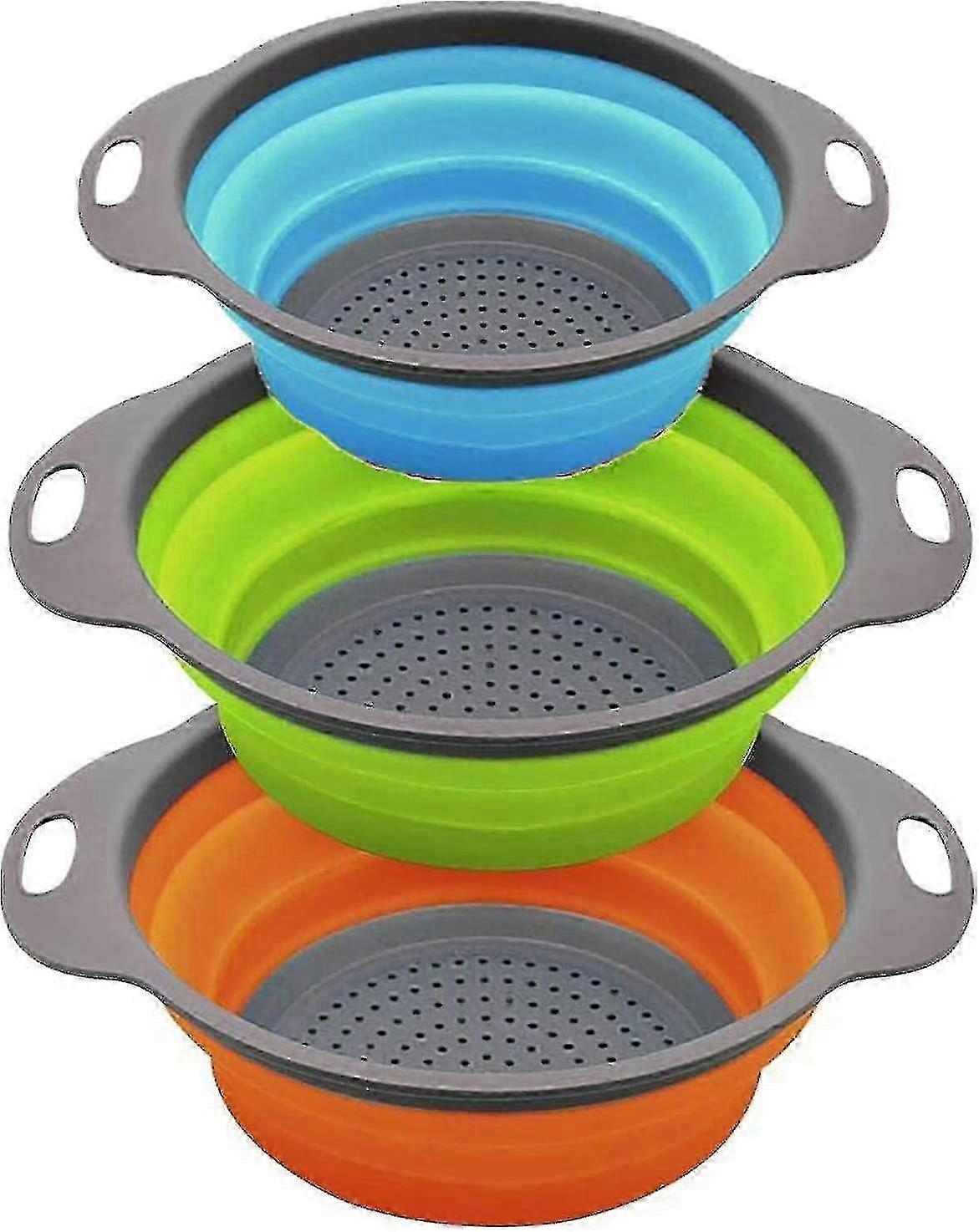 Kitchen Foldable Colander, Foldable Silicone Colander, Round Foldable Colander 3 Pieces--