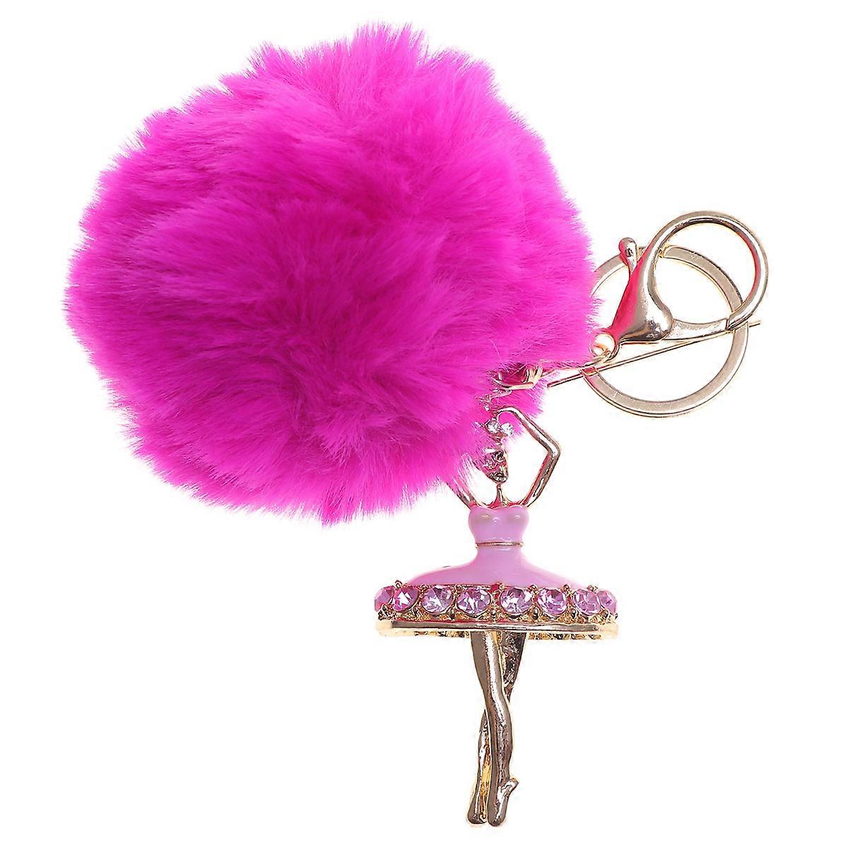 Purse Charms Cartoon Pendant Keychain Plush Ball Rose Red Color Everyday Use 1Set