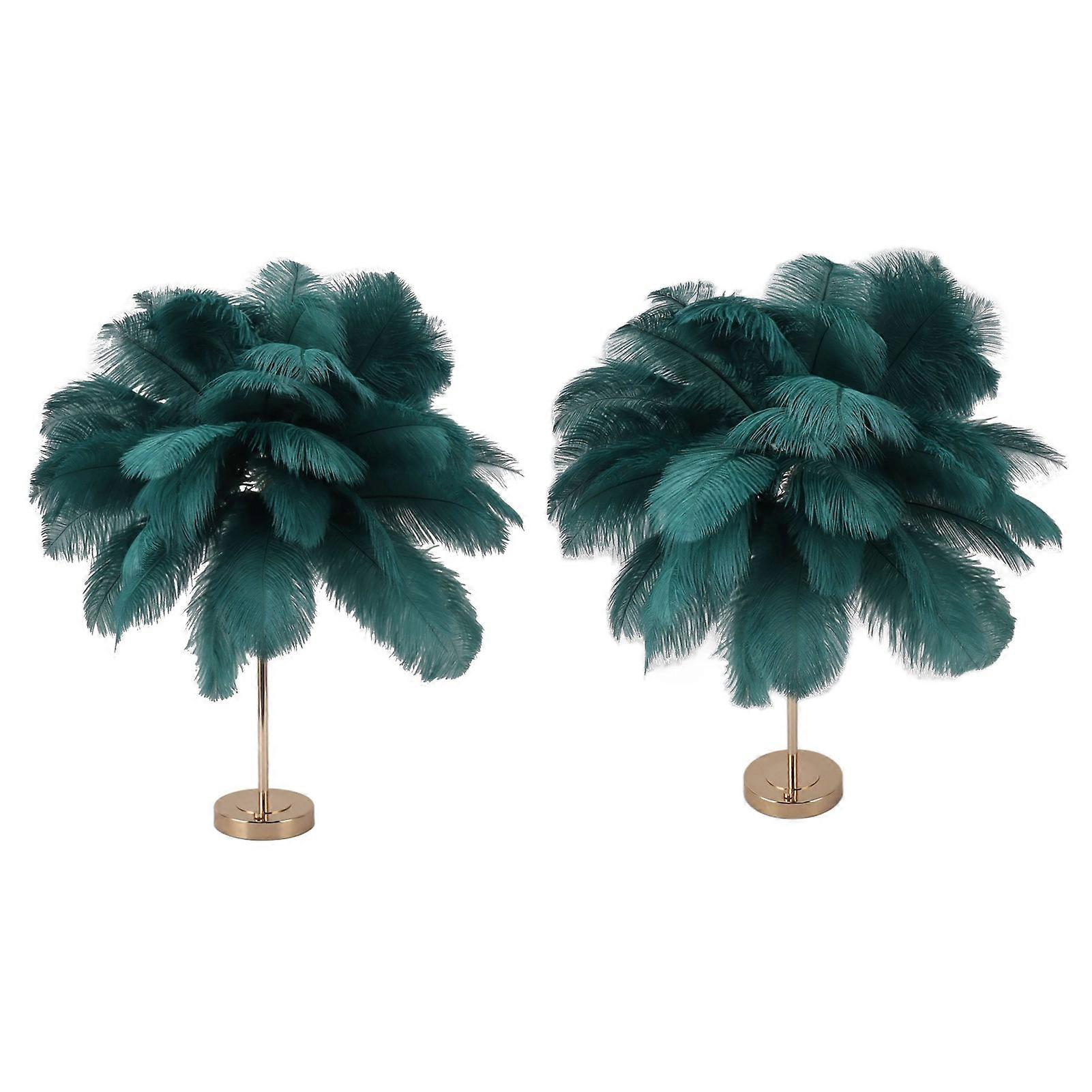 Feather Table Lamp 3 Color Dimmable Touch Switch USB Plug in Romantic Modern Decorative Bedside Light for Bedroom Dark Green 