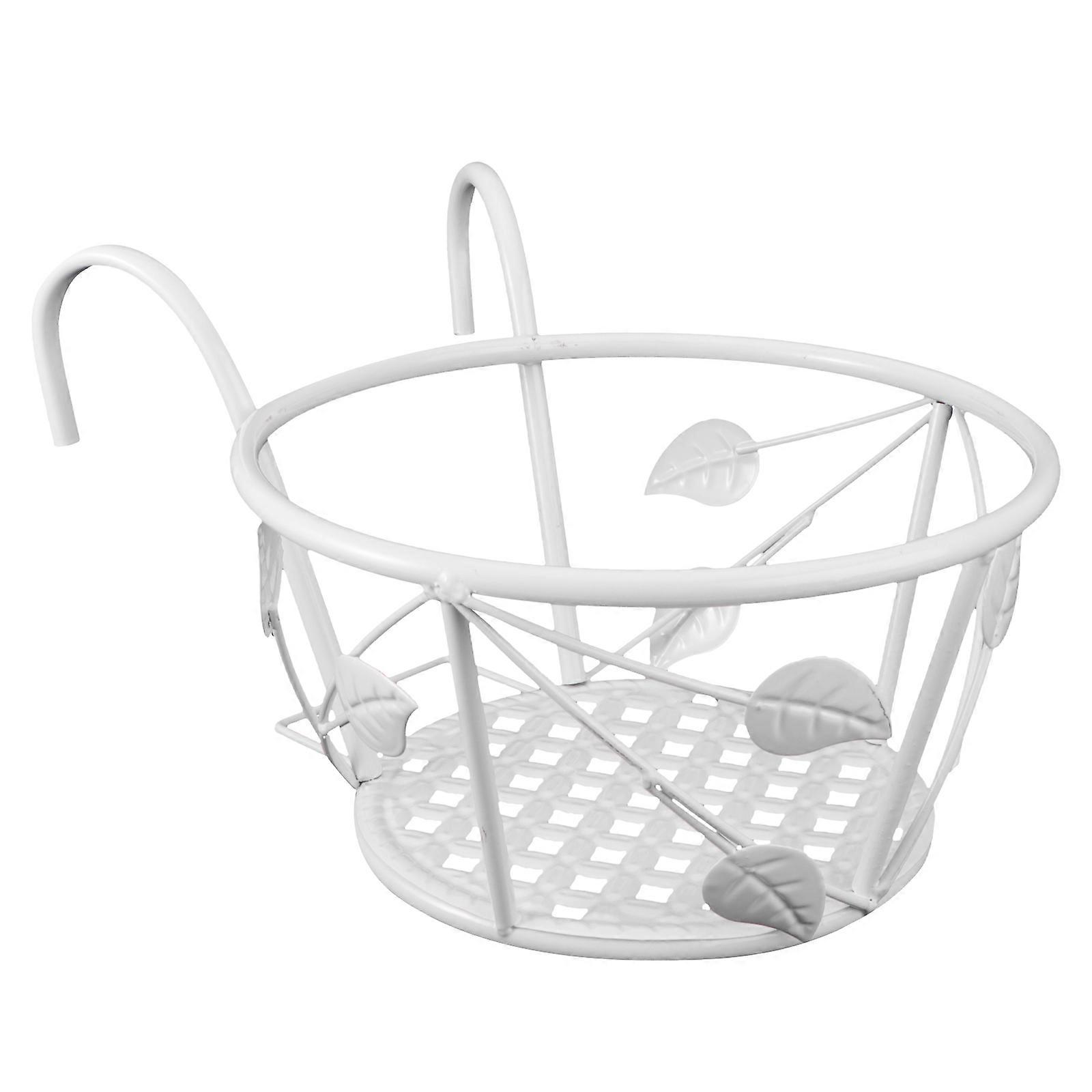 White Iron Hanging Flowerpot Shelf with Durable Hooks for Balcony Railing Storage 1Pc