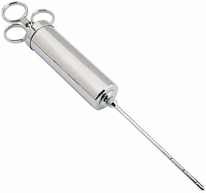 BBQ Roasting Syringe 60ml with 3 Needles, 304 Stainless Steel Spice Syringe for Meat Chicken Beef (Silver)