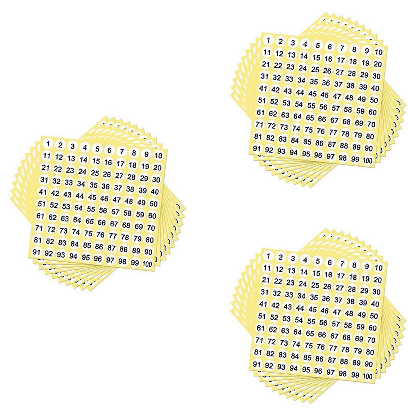 300 Sheets Number Labels Stickers 1-100 Numbers Round Stickers 0.4 Inch Small Self-Adhesive Number L