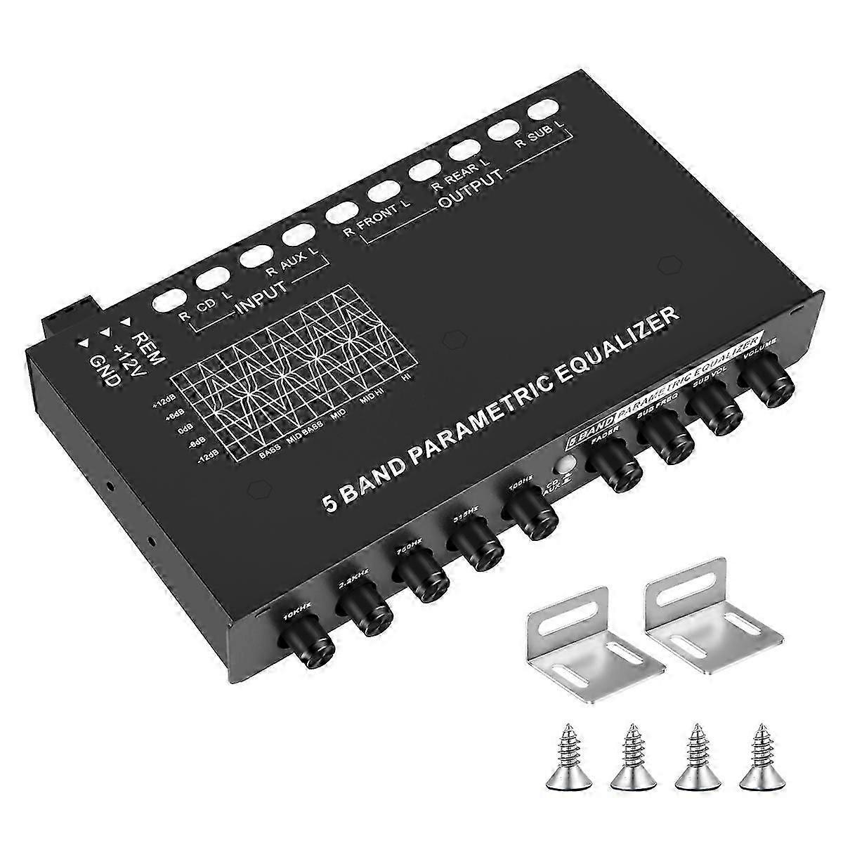 5-Band Car Audio Equalizer, Adjustable 5 Bands EQ Car Amplifier Graphic Equalizer with CD/AUX Input