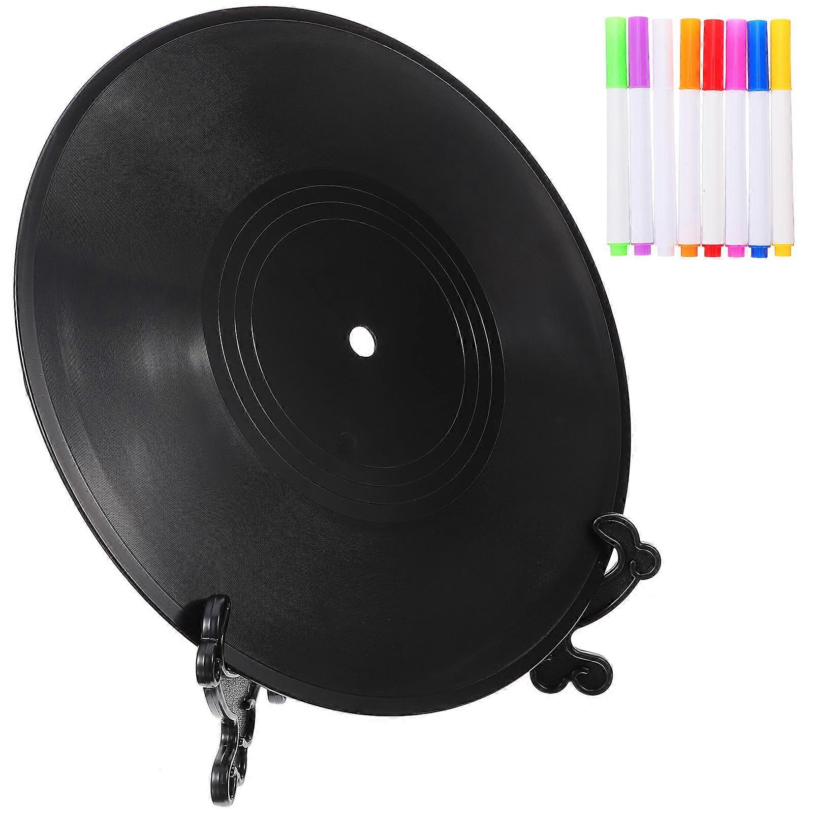 1 Set DIY Simulated Vinyl Record Table Decor, Creative Graffiti Decoration with Color Pens Base for Theme Parties, Music Aesthetic, Compact & Easy to