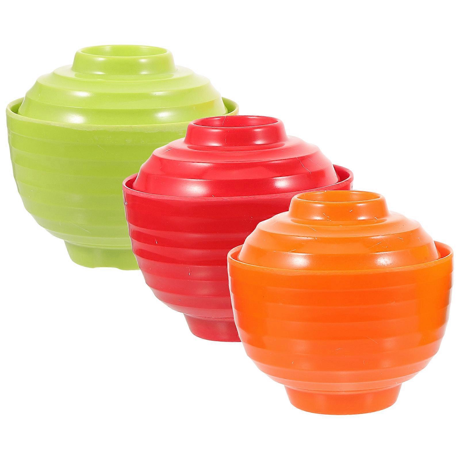 Japanese Soup Bowls with Lid Assorted Color Home Serving Bowls for Entertainment 3 Pieces