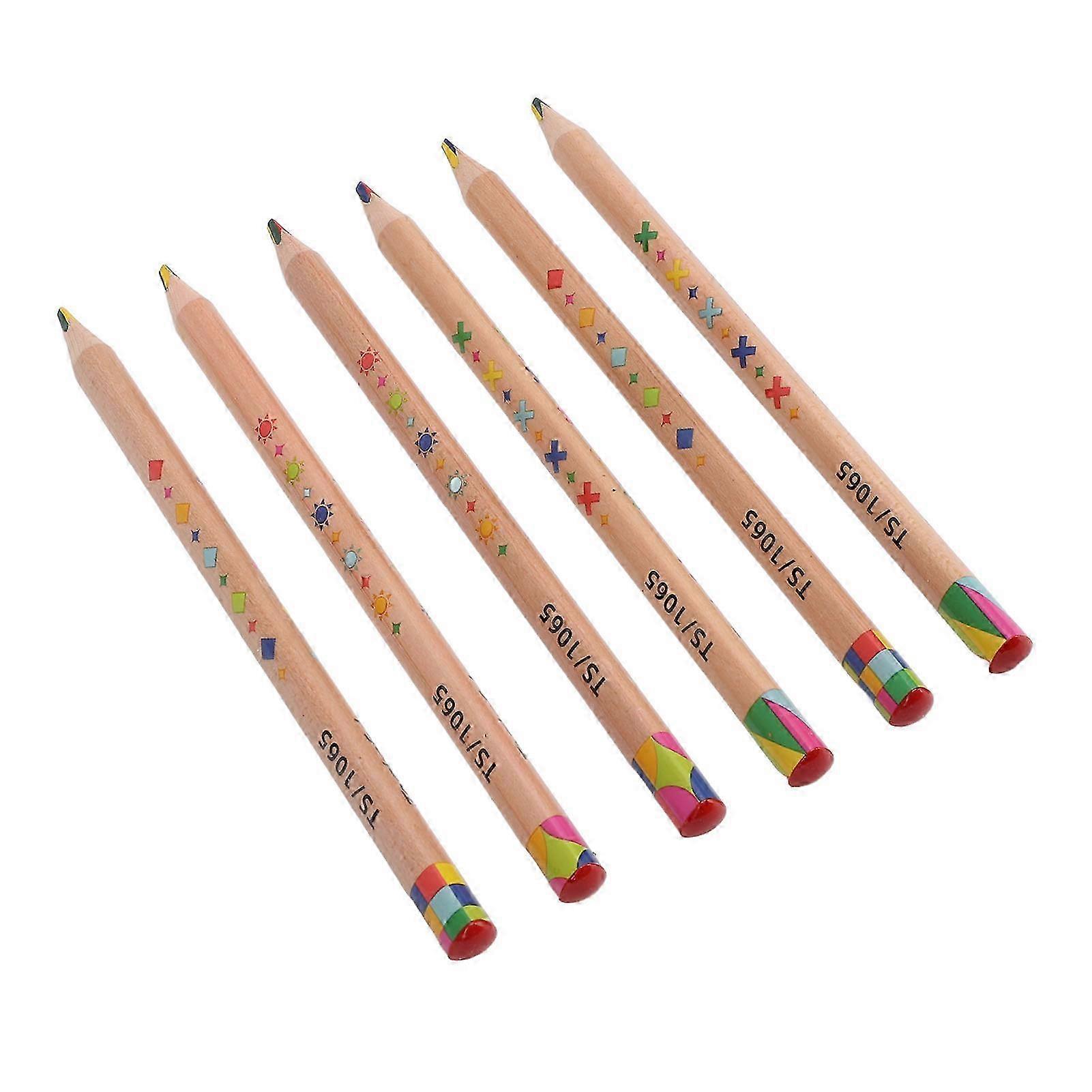 2025 6 Pcs Rainbow Pencil Set Triangular Design 4 in 1 Color Pencil for Drawing Doodling Card Marking
